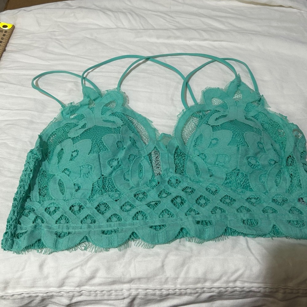 Zenana Women 1X Teal Floral Lace Smocked Back Bralette Layering Straps Boho
